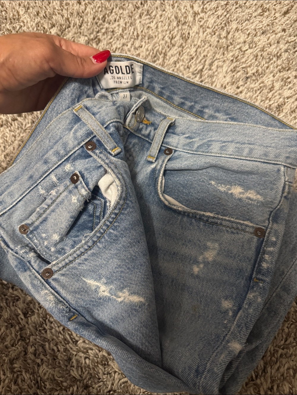 Agolde Light Wash High-Rise Distressed Jeans